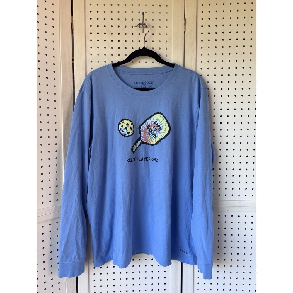 Life is Good Ready Player One Pickleball Crusher Tee Womens XXL Blue Long Sleeve